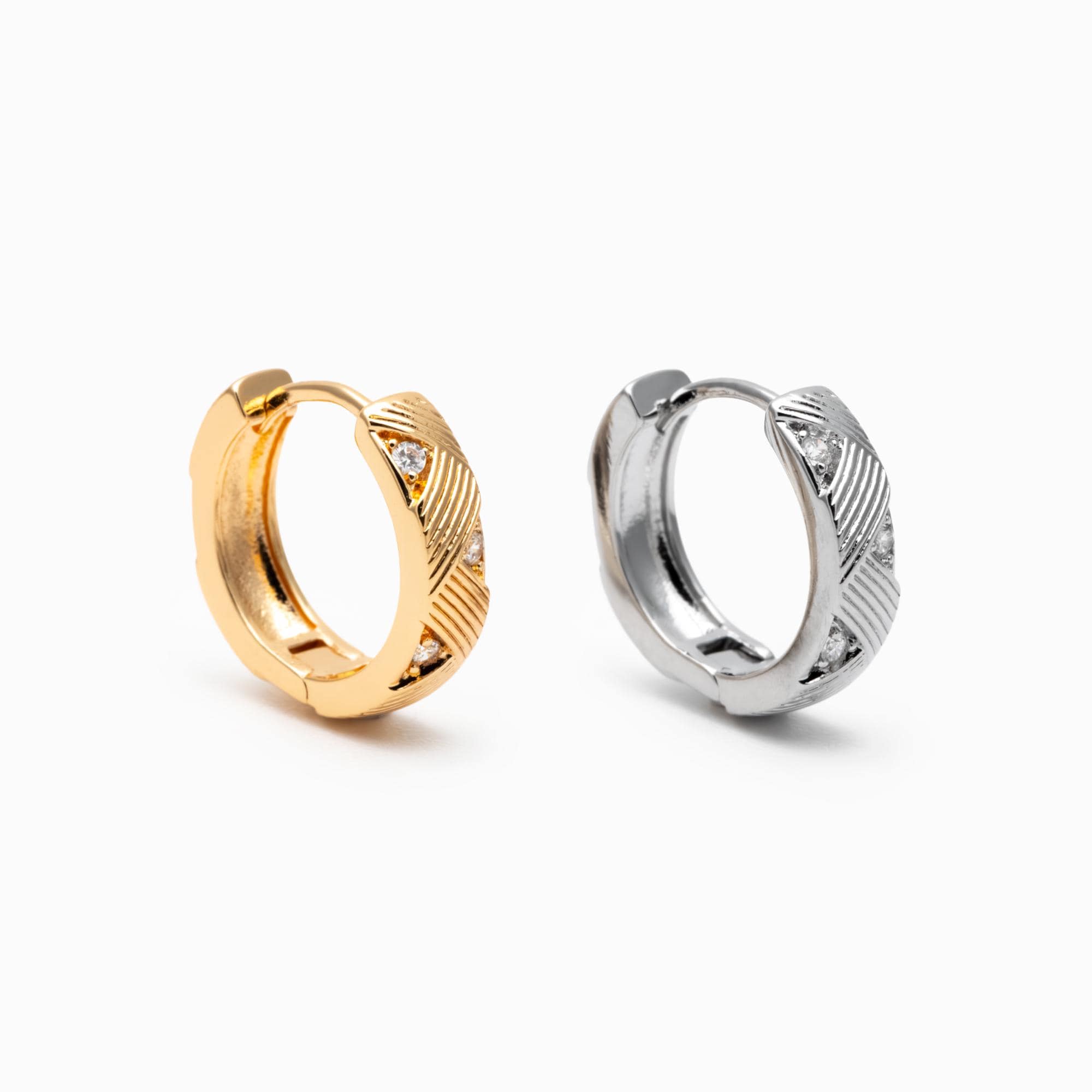 4pcs CZ Pave Gold/ Silver Hoop Earrings, 14mm, 18K Real Gold/ Rhodium plated Brass, Dainty Huggie Earrings, Minimalist Earrings (GB-4740)